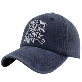 Horse Gifts for Girls Women, Just A Girl Who Loves Horses Hat, Embroidered Adjustable Wash Cotton Barn Hair Don't Care Baseball Cap