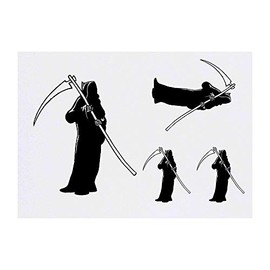 4 x 'Grim Reaper' Temporary Tattoos - Water Resistant, Skin-Safe, Non-Toxic Transfers, Mixed Sizes (TO00012913)