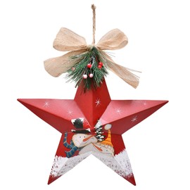 Kilipes Metal Star Barn Christmas Tree Ornaments 3D Star Barn Christmas Hanging Wall Decor Hand Painted Snowman Xmas Hanging Decoration Holiday Decor 12 inch (Red)