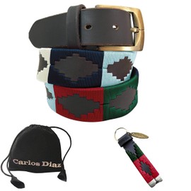 Carlos Diaz Mens Womens Premium Unisex Brown Leather Embroidered Designer Polo Belt (120 cm/ 46-48 Inches)