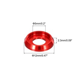 QUARKZMAN M5 Cone Cup Countersunk Discs Hole Diameter 5 mm / 0.2 Inch Aluminium Seals Cup Washer Seal for Screw RC/FPV/PC/Drone/Mechanical Accessories Model Parts, Pack of 60 (Red)