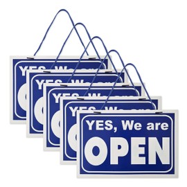 5 x Open Closed Sign Hanging Reversible High Contrast Blue Shop Double Sided Door Notice