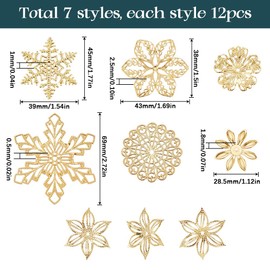 SUNNYCLUE 84 Pieces, 7 Types, Gold Watermark Parts, Watermark Charms, Large Assortment, Alloy, Charms, Corner Decoration, Filigree Silver, Decoration, Flower Shape, Gold, Snowflakes, Piercing Parts,