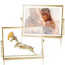 AceList 7x9 Picture Frame Set of 2 for 5x7 Picture - Gold Metal Floating Photo Frame with Glass Cover - 7x9 Frame Gold Picture Frame - Floating Frame for Tabletop Display Horizontally