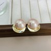 Gold Large Pearl Stud Earrings for Women Trendy Freshwater Round