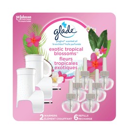Glade PlugIns Air Freshener Kit, Scented and Essential Oils for Home and Bathroom, Exotic Tropical Blossoms, 2 Warmers and 6 Refills (Packaging May Vary)