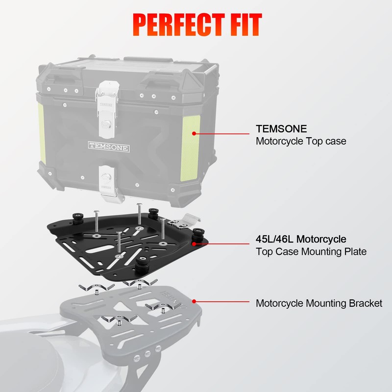 TEMSONE Universal Motorcycle Top Case Mounting Plate with Hardware