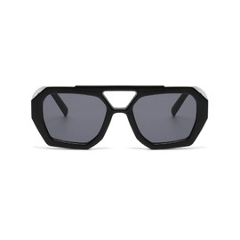 QVKUUT Vintage Rectangular Sunglasses for Men and Women Rectangle Retro Glasses with Double Bridge, black/grey