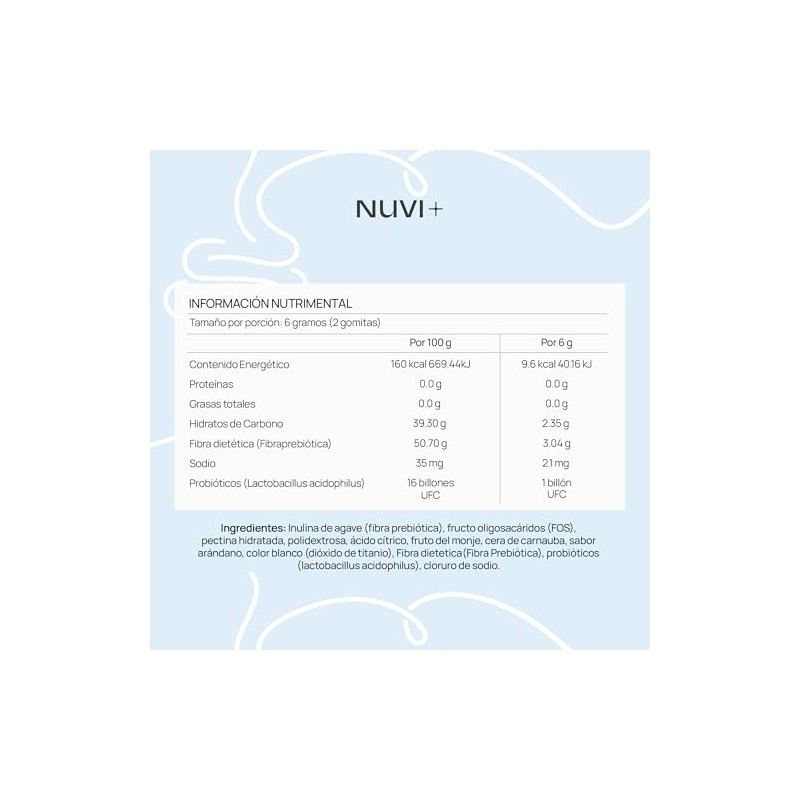 NUVI Gomitas de Prebiticos Probiticos Suplemento alimenticio 100 vegano, natural