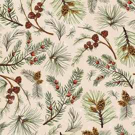 Rustic Cream Beige Green Pine Tree Cone Leaf Christmas Peel and Stick Wallpaper Contact Paper Vintage Vinyl Stick on Wall Paper for Bedroom Bathroom Kitchen Cabinet Renter Friendly