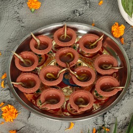 DECORATIVE BUCKETS: Diyas | Diwali diyas | Diwali |11 EARTHEN Clay Diya with Cotton BATTI Wicks|Indian Traditional Handcrafted Mini oillamps |Diwali Lights | Terracotta diyas | Diwali Gifts