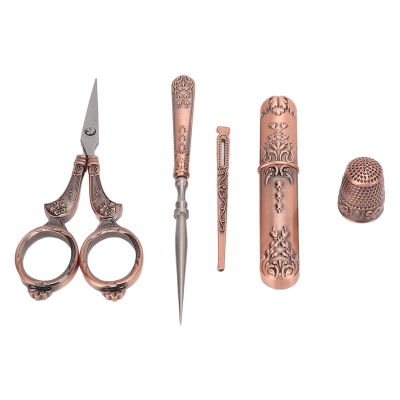 Embroidery Scissors Kit Red Ancient European Retro Style Stainless Steel