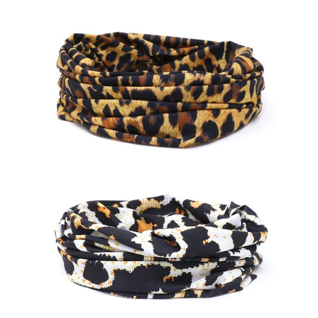 Tubular Wide Headbands for Women UPF 50+ Cooling Neck Gaiter Seamless Multifunctional Boho Bandana (Set 1(Leopard Print))