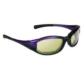 Bikershades Motorcycle Safety Riding Glasses Purple Frame Foam Padded Tinted Yellow Lens PETITE Women, Girls and Boys.