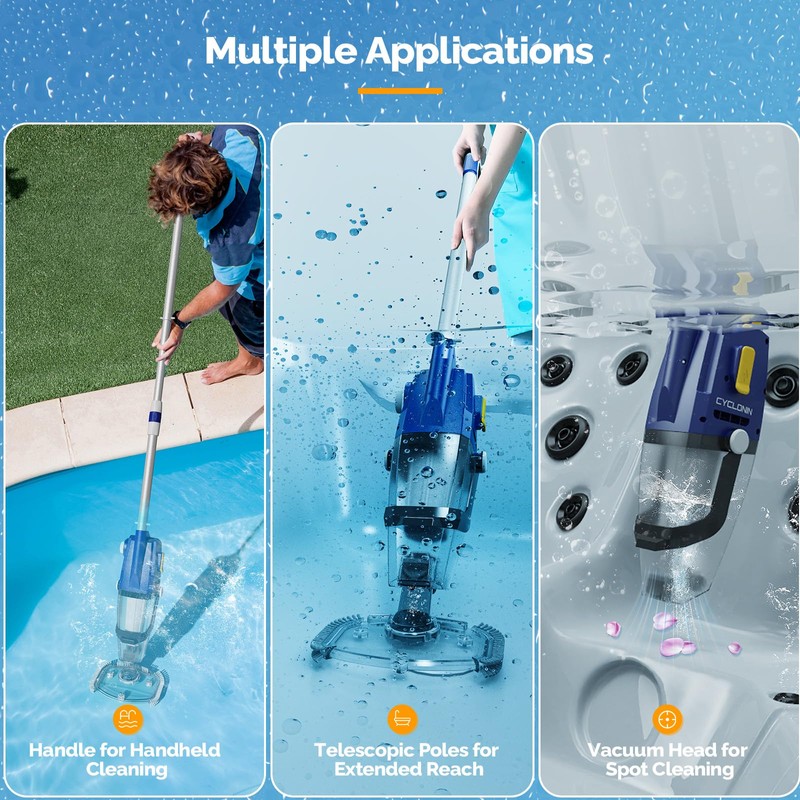 VINGLI Handheld Pool Vacuum,Swimming Pool Cleaner with Rechargeable Cordless Ideal