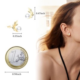 MICMIF Stud Earrings Silver 925 Leaf Women's Earrings Olive Leaf with Pearl & Zirconia Branches Earrings Hypoallergenic for Women and Girls, Sterling Silver Pearl Cubic Zirconia, Pearl