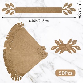 URROMA Napkin Rings, 50Pcs Leaf Kraft Paper Napkin Clasp Decorative Towel Buckle Wedding Napkin Wraps Band Paper Napkin Holder Towel Buckle