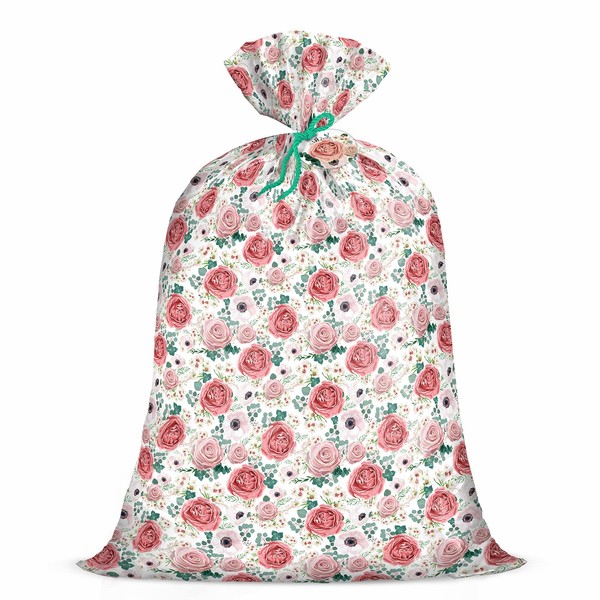 WRAPAHOLIC 56" Large Plastic Gift Bag - Pink Floral Design