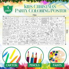 Christmas Giant Coloring Poster for Kids 30x72 Inch, Merry Christmas Large Coloring Tablecloth Banner, Christmas Color-in Activities Games for Kids School Classroom Home Party Supplies Decorations