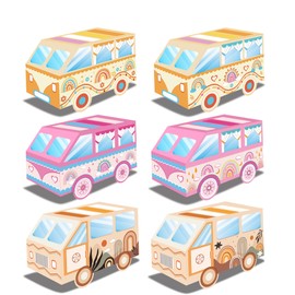 Bolsome 12 Pack Retro Groovy Party Favor Boxes Boho Back to School Paper Gift Boxes Hippie Bus Treat Goodie Candy Paper Boxes for 60s 70s Themed Birthday Party First Day of School Party Decor