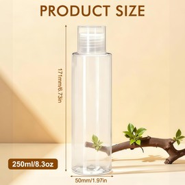 3PCS Empty Clear Refillable Plastic Toner Lotion Cleanser Bottle Jars Travel Cosmetic Storage Container Packing Holder Organizer for Makeup Water Essential Oil Shampoo Shower Gel (250ml/8oz)