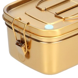 Brotdose, 1,5 L 2-lagige Brotdose Tragbare Auslaufsichere 304 Edelstahl Lebensmittelbehälter Geschirr(Gold)