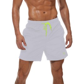 TBMPOY Men's Swim Trunks Quick Dry Beach Shorts with Mesh Lining(CA White M)