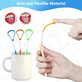 4-Pack Tongue Scraper Oral Care Kits – Plastic Dual-sided Tongue Brushes for Reducing Bad Breath, Includes Comfort Grip Handle, Ideal for Adults and Kids Healthy Oral Hygiene Tools