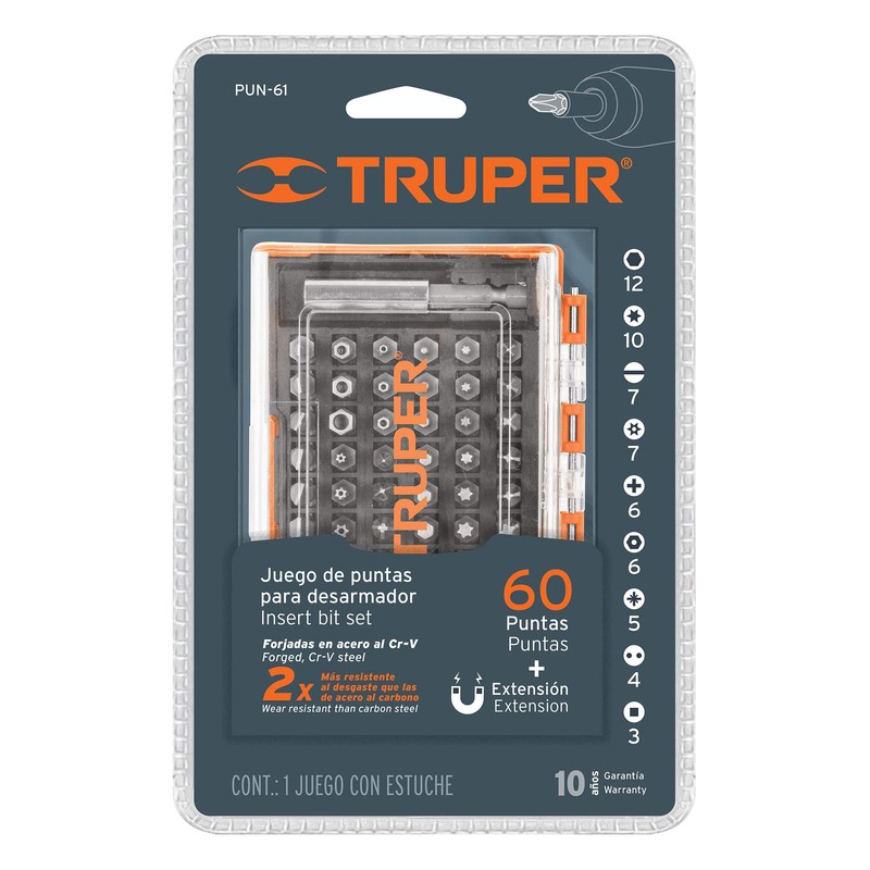 Truper PUN-61 Juego de 61 puntas largo 1", color, pack