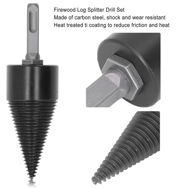 Wood Splitting Drill Carbon Steel Log Splitter Tool with 3Pcs