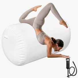 Air Roller Gymnastics Barrel Back Handspring Trainer Air Barrel Gymnastics Air Tumbling Mat for Tumbling Cheerleading Training Yoga Gym with Manual Air Pump Backhandspring White