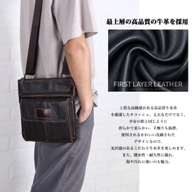 Bearneko Men's Shoulder Bag, Genuine Leather, Crossbody Shape, Thin, Lightweight, Small, Crossbody Bag, Men's Pouch, coffee