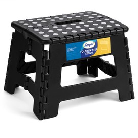 Korpai 9" Folding Step Stool for Adults,Kids,Non-Slip Folding Stools with Portable Handle,Plastic Foldable Step Stool for Kitchen ect,Black,1PC