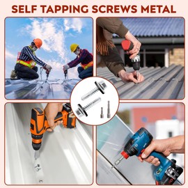 NICKLIN Trapezoidal Sheet Metal Screws, Pack of 104 Self-Tapping Screws with Sealing Washer, 2 Pieces Hexagonal Bit Socket Spanner Set M8, Plumber Screws Anthracite Made of Galvanised Steel (4.8 x 19