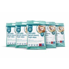 Pet Guru Disposable Dental Cleaning Finger Wipes for Dogs & Puppies Plaque and Tartar Remover with Tea Polyphenols Wipes, 20 Pack (100)