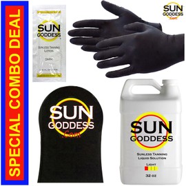 Sun Goddess Best Spray Tan Solution - LIGHT - 32 oz + Sunless Tanning Self Tanner Lotion Tan