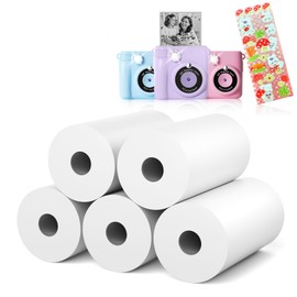 Kids Camera Paper Roll Refill - HD kids camera instant print paper, 55x25mm 5 Rolls Print 180 Sheets with Cute Stickers, Scratch-Resistant, BPA Free, Suitable for 99% of Instant Print Camera for Kids