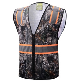 Class 2 High Visibility Reflective Safety Vests Women & Men With 5 Pockets And Zipper Front,Meets Ansi/Isea Standards (Camouflage black, S)