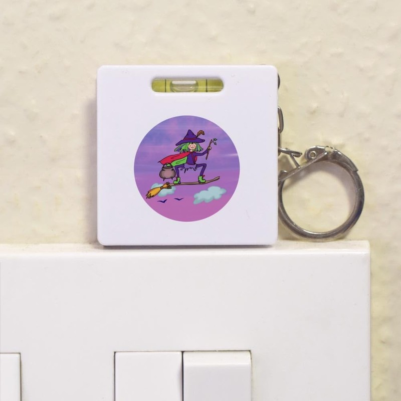 'Witch Riding Broomstick' Keyring Tape Measure/Spirit Level Tool (KM00041761)