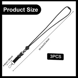 3 Packs Durable Round Cord Safety Breakaway Lanyards Heavy Duty Lanyard Hard Plastic ID Badge Holder Adjustable Black Key Lanyard with Breakaway Detachable Buckle Metal Hook for ID Card Office School