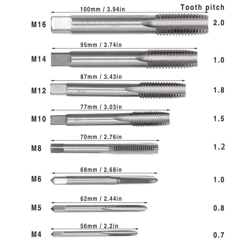 16Pcs Tap Socket Set Machine Lengthened Tapping Chuck 1/4in Hex