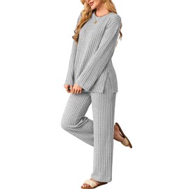 Kikibell Women's Pajama Sets Travel Outfits for Women 2 Piece Sets Maternity Dresses Fall And Winter Light Gray L