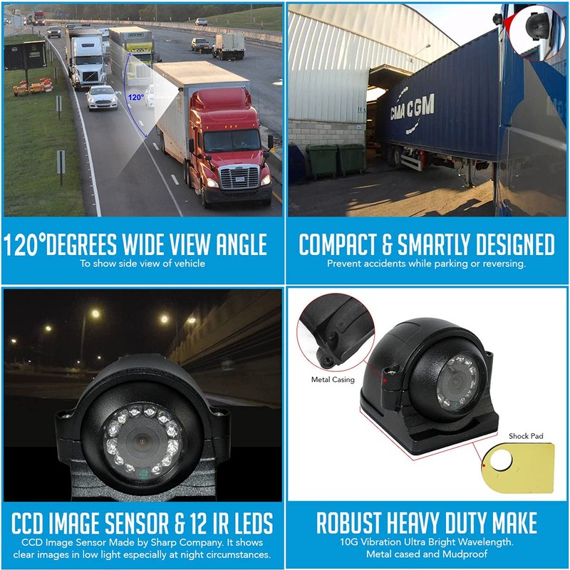 4PIN Side View Camera for Heavy Duty Truck RV 12IR