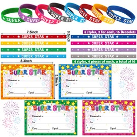 Junkin 32 Pcs Star Student Certificate Award Wristband Happy Birthday Certificate Recognition Gifts Congrats Celebrity of the Week Month Award for Back to School Classroom(Star Style)