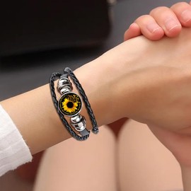 Yucaxu Boho Sunflower Gifts Sunflower Leather Bohemian Bracelet Birthday Gifts for Women Teens Granddaughter Wife Daughter Mom Friendship Bracelets for Her, 7, Faux Leather, no gemstone