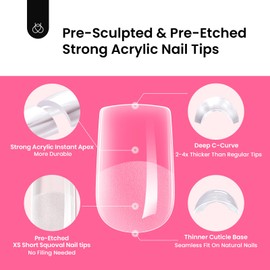 Beetles Tipex Instant Apex Nail Tips Kit, Extra Short Squoval 224Pcs 16 Sizes Pre-Building & Pre-Etched Gel Nail Tips Thicker Acrylic Nails False Nail Extension with Uv Nail Glue Nail Lamp