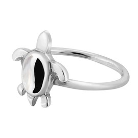 AeraVida Dazzling Sea Turtle Two Tone Black White Shell and Simulated Onyx .925 Sterling Silver Ring | Classic and Casual Comfort Fit for Women, Men, Unisex Ring (7)