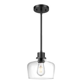Emak Modern Black Pendant Lights, 8 Inch Kitchen Pendant Lighting Over Island with Clear Glass Shade, Farmhouse Hanging Lights for Kitchen, Bathroom, Bedroom, Dining Room, PL122-BK-CG