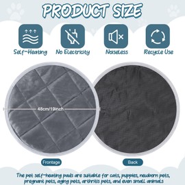 Drydiet 2 Pcs Cat Heating Pad Round 16 Inch Self Heating Cat Mat Washable Heated Cat Bed Anti Slip Cat Warming Pad Pet Bed Mat for Kennel Dog Crate Indoor Outdoor(Gray,19 Inch)
