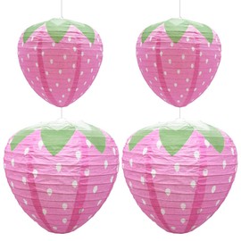 Hocansen 4 PCS Strawberry Paper Lanterns 8in 12in 3D Strawberry Hanging Decoration Strawberry Shaped Paper Lanterns Fruit Hanging Ornaments for Party,Birthday,Room Decorations Kids (DL-CM/Pink)